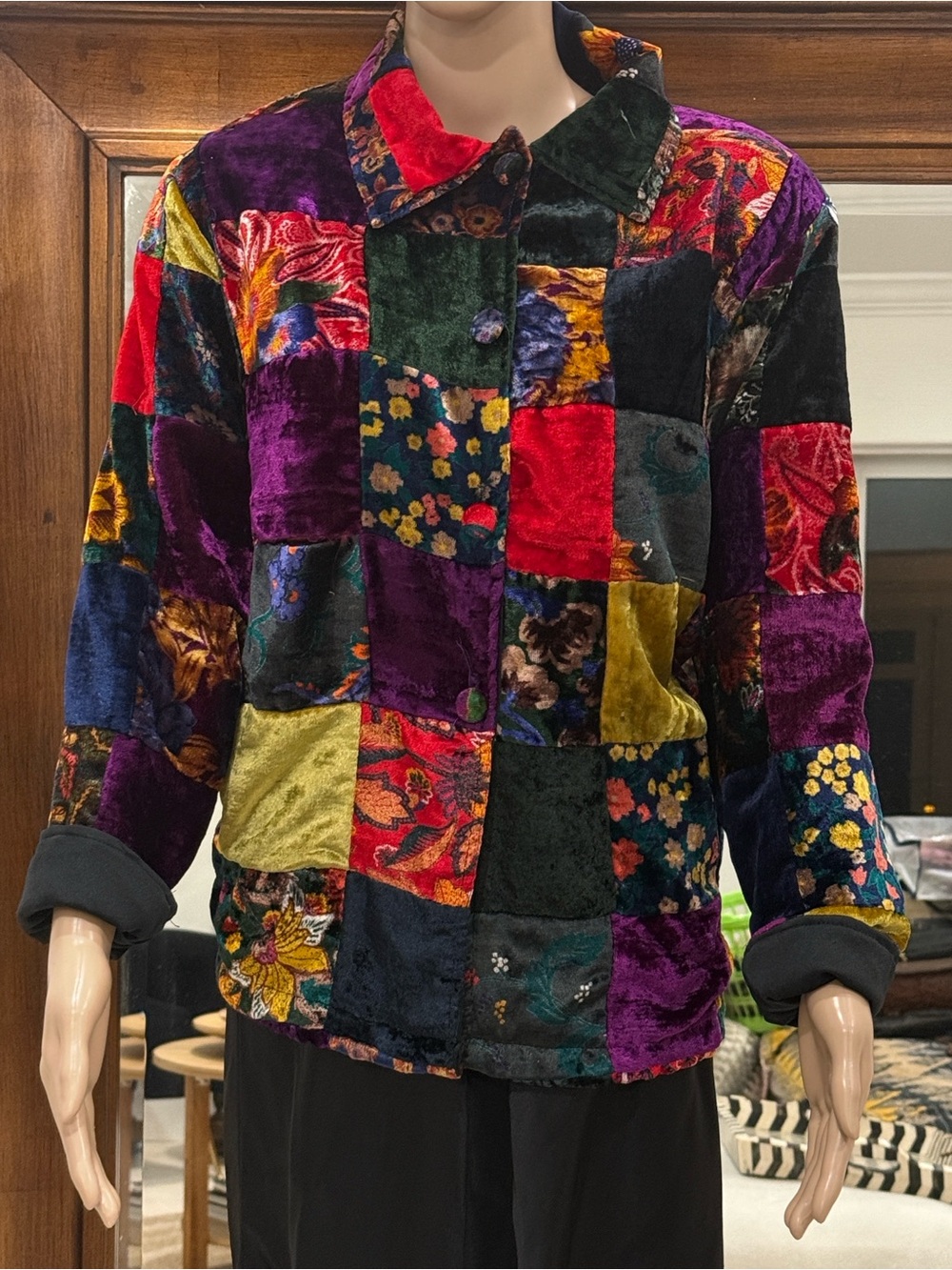 Vintage Sugar Patchwork Velvet Multicolor Jacket
Size Large